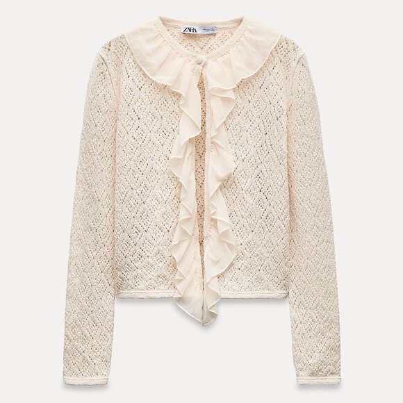 NWT ZARA Pointelle Knit Ruffled Blouse - Picture 1 of 5